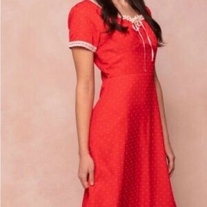 Ivy City Co Red Polka Dot Midi Dress hearts